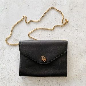 Dior Black Leather Shoulder Bag with Gold Chain
